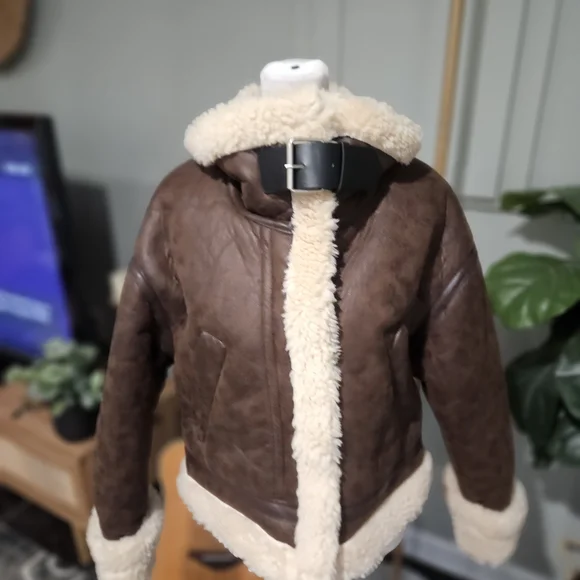 PACSUN Faux Leather Sherpa Moto Jacket. Brown/cream. Size Small - Picture 9 of 16
